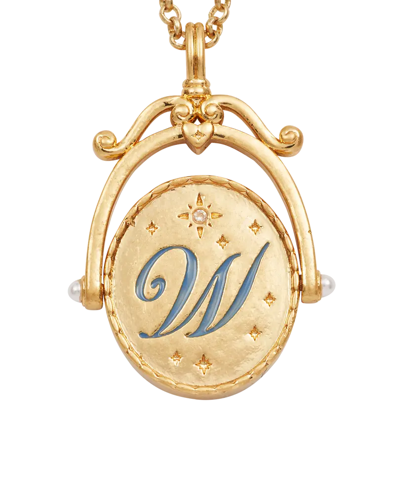W Initial Water Lily Gold Spinner Necklace 1