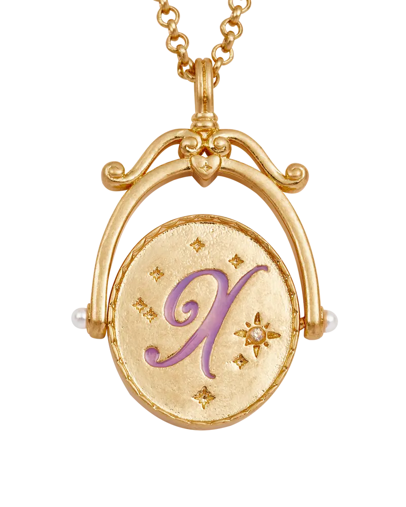X Initial Xeranthemum Gold Spinner Necklace 1