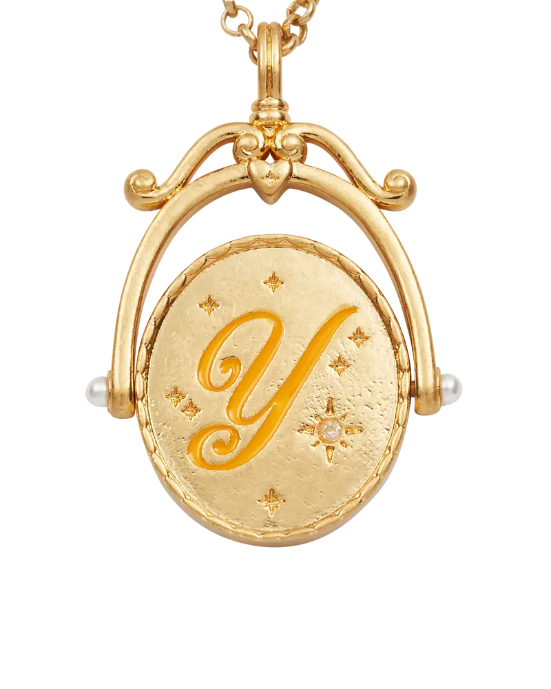 Y Initial Yarrow Gold Spinner Necklace 1