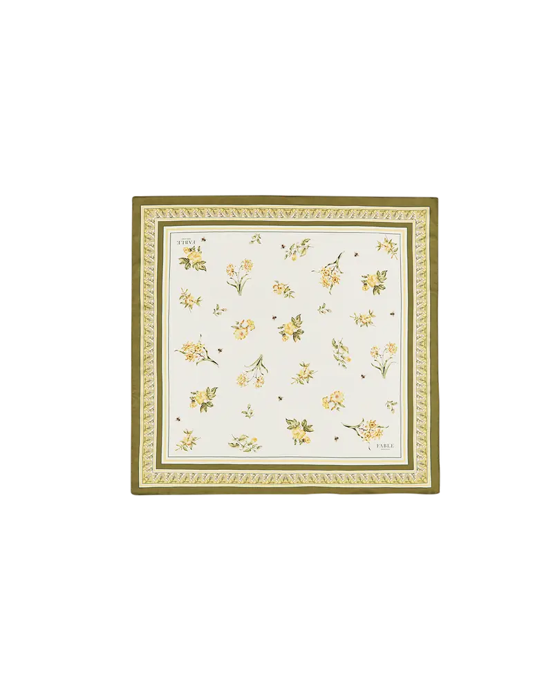 Yellow Nouveau Floral Square Scarf 1