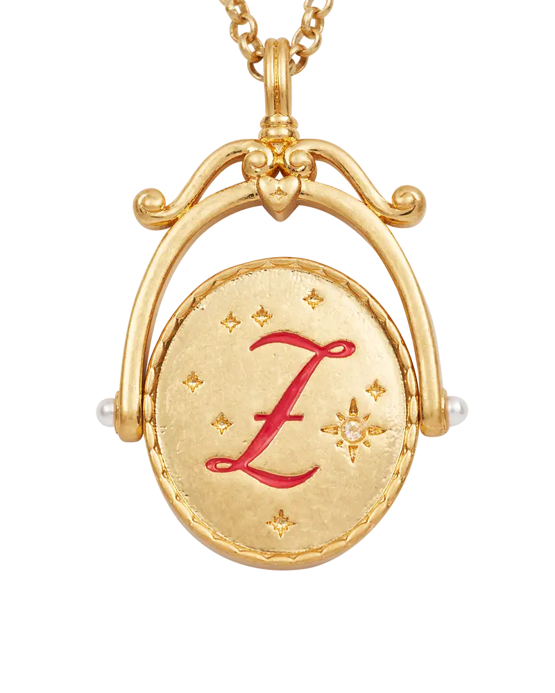 Z Initial Zigzag Clover Gold Spinner Necklace 1