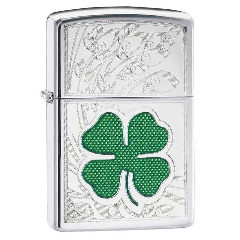 Zippo #24699 Clover High Polish Chrome Lighter 1