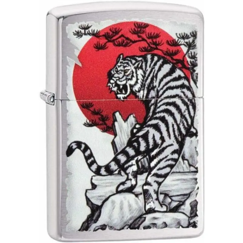 Zippo #29889 Brush Chrome Asian Tiger Design Windproof Lighter 1