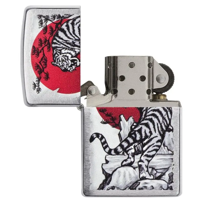Zippo #29889 Brush Chrome Asian Tiger Design Windproof Lighter 2