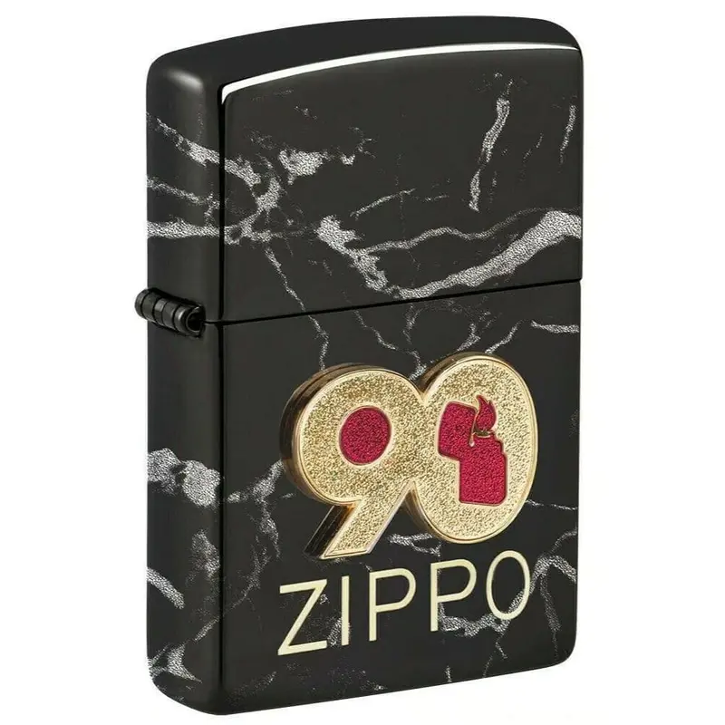 Zippo #49864 90Th Anniversary Emblem High Polish Black Lighter 1
