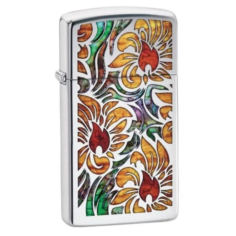 Zippo Lighter Silver Stainless Steel Floral Design #29702 1