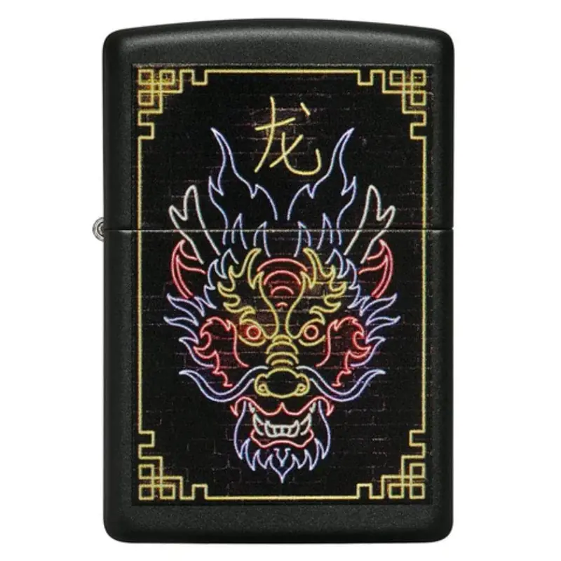 Zippor Neon Dragon Design Black Matte Lighter #49396 1