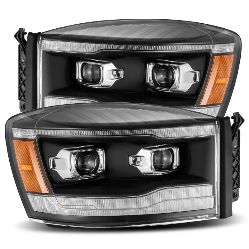 Alpharex Pro-Series Projector Headlights – Plank-Style Black W/ Sequential Turn Signals & Drls For 2006–2008 Dodge Ram 1500Hd 1