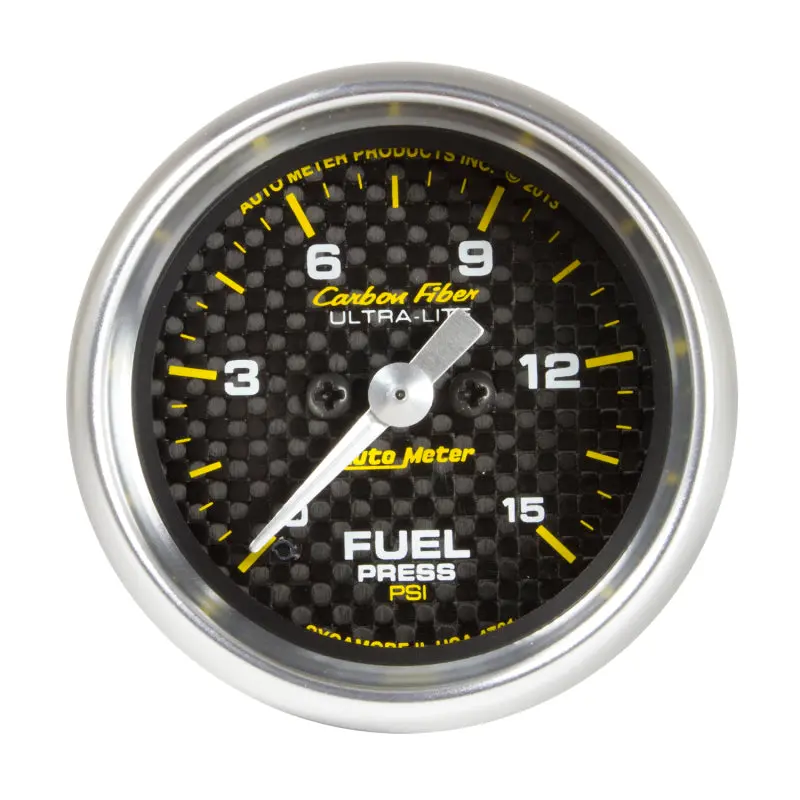 Autometer Carbon Fiber Fuel Pressure Gauge — 52.4Mm (2-1/16") Full-Sweep Electronic Display, 0–15 Psi Range 1