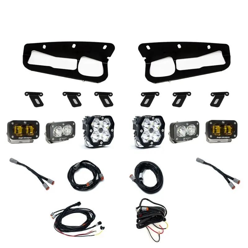 Baja Designs Squadron 2.0 Sport Led Lighting Kit For 2021–2025 Ford Bronco – Spot Beam + S2 Sport Dual-Color Clear/Amber Steel Bumper Mounts 1