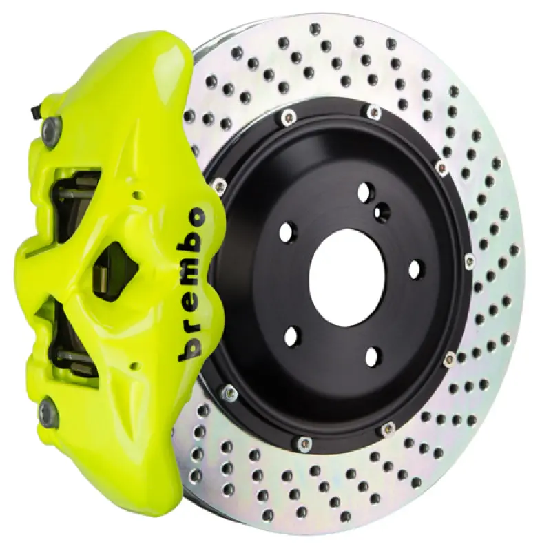 Brembo Gt Big Brake Kit — Rear, 4-Piston Calipers With 380X28Mm Two-Piece Drilled Rotors, Fluorescent Yellow Finish (2015–2018 Bmw M3) 1
