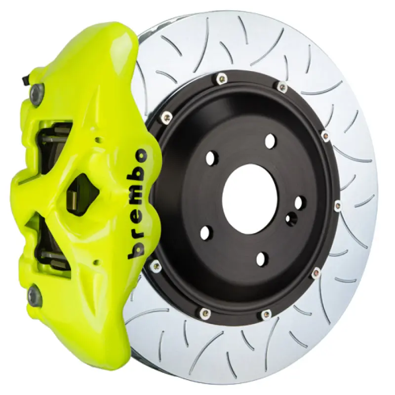 Brembo Gt Rear Brake Kit For 2019+ Bmw 330I – 4-Piston Calipers, 380×28 Mm Slotted Two-Piece Rotors – Fluorescent Yellow Finish 1