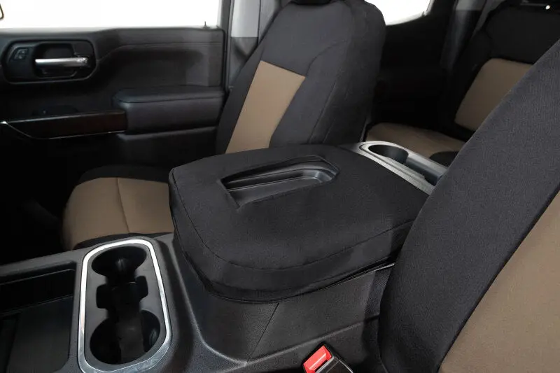 Covercraft Endura Precisionfit Seat Covers – Front Row, Tan/Black, Fits 2021–2024 Chevrolet Tahoe, Suburban 1