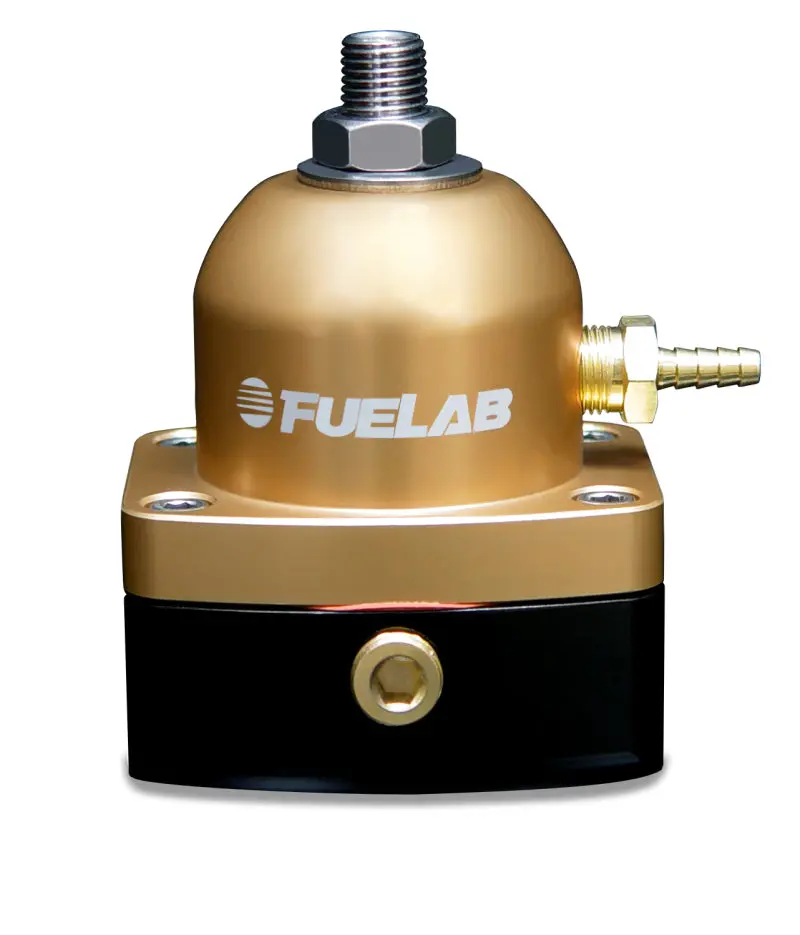 Fuelab Adjustable Inline Fuel Pressure Regulator – 25–90 Psi, -6An Inlet & Return, Gold Finish 1