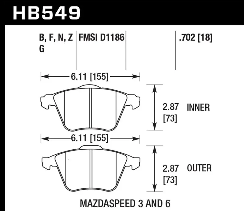 Hawk Hps 5.0 High-Performance Front Brake Pads For 2007–2013 Mazda3 Mazdaspeed Models 1