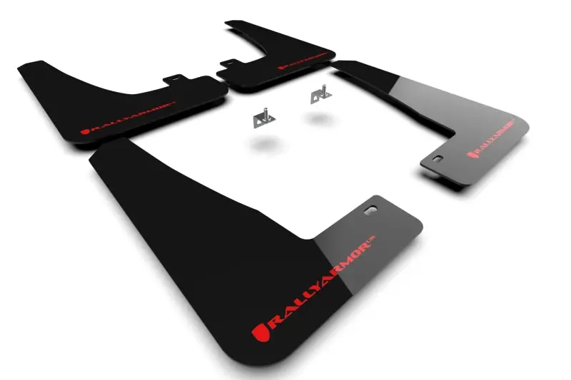 Rally Armor Black Mud Flaps For 2022 Tesla Model X – Red Ur Logo Accent 1